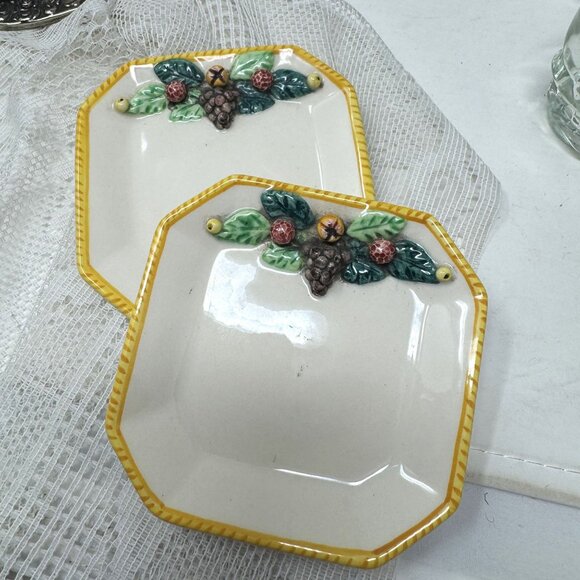 Vintage KBNY Italy Ceramic Octagonal Plates With Fruit Motif 4" dia - Picture 5 of 5